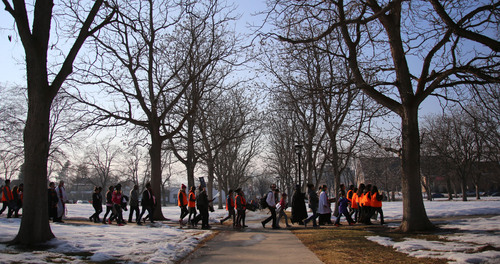 Francisco Kjolseth  |  The Salt Lake Tribune
University of Utah students and members of the community march 1.3 miles from East High School to Kingsbury Hall in honor of Martin Luther King, Jr. day. Donations accepted at the end of the March for Youth go toward the Rev. France Davis Scholarship Fund.
