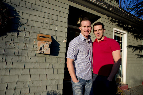 Jeremy Harmon  |  The Salt Lake Tribune


Spencer Stout, left, and his fiancÈ Dustin Reeser plan to get married next week in California. They were photographed at their home in Salt Lake City on Friday, January 17, 2014.