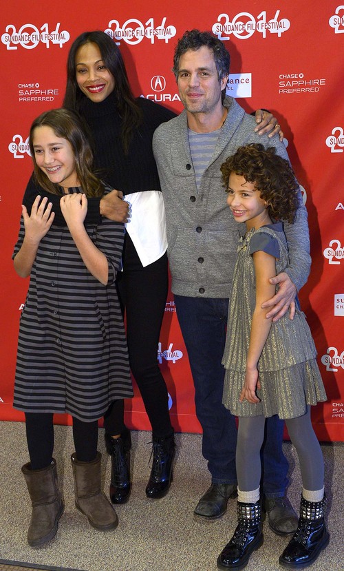 Leah Hogsten  |  The Salt Lake Tribune
l-r  Imogene Wolodarsky, Zoe Saldana, Mark Ruffalo and Ashley Aufderheide at the premiere screening of "Infinitely Polar Bear,"  about a manic-depressive father who tries to win back his wife, makes its premiere Saturday, January 18, 2014, at the Eccles Theatre during the Sundance Film Festival in Park City.