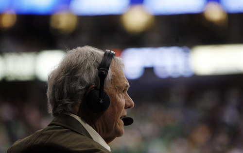 Tribune file photo

Utah Jazz radio announcer Hot Rod Hundley calls the play-by-play during second half action in the Jazz Wizards game at the EnergySolutions Arena Tuesday Mar 17, 2009.