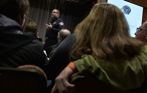Keith Johnson | The Salt Lake Tribune

West Valley City police chief Lee Russo speaks at an open meeting with the community at the Utah Cultural Celebration Center, January 23, 2014. Russo discussed crime prevention, accountability within the department and future plans for the organization. Russo plans to hold the meetings monthly.