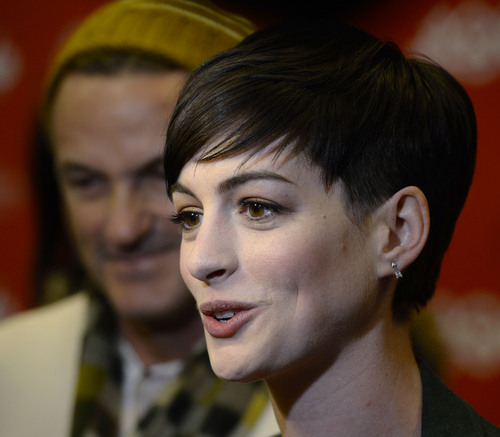 Steve Griffin  |  The Salt Lake Tribune


Anne Hathaway talks to the press as she attends the premier of the movie "Song One," directed by Kate Barker-Froyland at the Eccles Theatre during the Sundance Film Festival in Park City on Monday, January 20, 2014.  The movie is about an anthropologist who returns to her estranged family after an accident leaves her brother comatose.