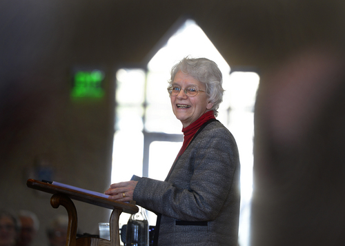 Scott Sommerdorf   |  The Salt Lake Tribune
Sister Florence Deacon OSF, Sr. Deacon, speaks at the 2014 Aquinas Lecture at St. Catherine's/Newman Center, Sunday, Jan. 26, 2014.