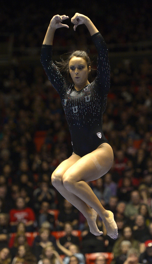 Rick Egan  | The Salt Lake Tribune 

Kailah Delaney competes on the beam for the Utes, in Pac12 gymnastics competition, Utah vs. UCLA, at the Huntsman Center, Saturday, January 25, 2014.
