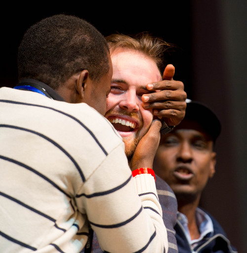 Trent Nelson  |  The Salt Lake Tribune
Director Cutter Hodierne is embraced by Abdikani Muktar, who appeared in his film Fishing Without Nets, while accepting the Directing Award: Dramatic at the Sundance Film Festival Awards Ceremony Saturday January 25, 2014 in Park City.