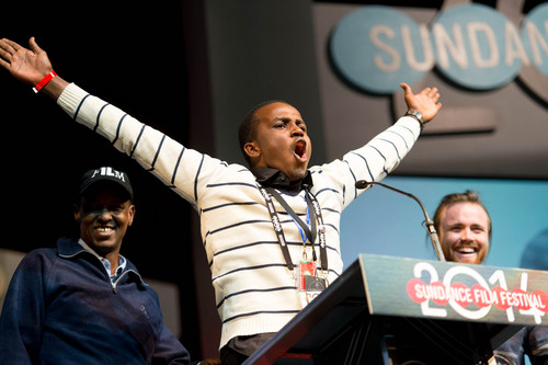 Trent Nelson  |  The Salt Lake Tribune
Abdikani Muktar, who appeared in the film Fishing Without Nets, announces his love for the audience after Director Cutter Hodierne accepted the Directing Award: Dramatic at the Sundance Film Festival Awards Ceremony Saturday 2014 in Park City.