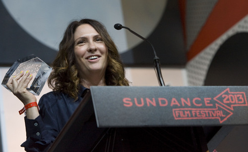 Kim Raff  |  The Salt Lake Tribune
Director Jill Soloway accepts the Directing Award: U.S. Dramatic for her film "Afternoon Delight" during the Sundance Film Festival Awards Ceremony at Snyderville Basin Fieldhouse Recreation Center in Park City on January 26, 2013.