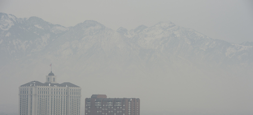 Jeremy Harmon  |  The Salt Lake Tribune

A view of the mountains as seen from downtown Salt Lake City is obscured by an inversion on December 19, 2013.