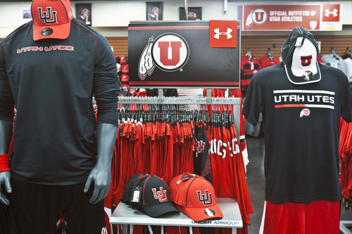 Chris Detrick  |  The Salt Lake Tribune
University of Utah merchandise for sale at Utah Red Zone store at 10497 S. State Street in Sandy. The U. will close the stores after they came under fire from the legislative auditor for competing with private business. File photo.