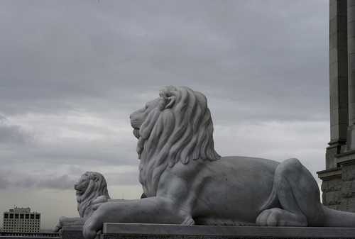Scott Sommerdorf   |  The Salt Lake Tribune
The east-facing lions at the Capitol building look out upon Utah's air, Thursday, Jan. 30, 2014.