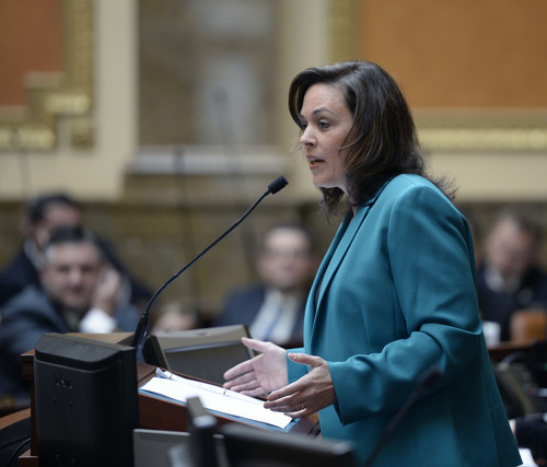 Al Hartmann  |  The Salt Lake Tribune
Speaker of the House Becky Lockhart starts the 45-day long 2014 Utah  legislative session with remarks to set the tone in the House of Representatives Monday January 27.