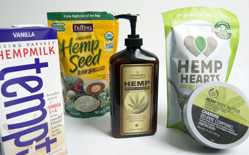 Keith Johnson | The Salt Lake Tribune
Hemp fiber has traditionally been used in rope and textiles. Today hemp oil and seeds are found in beauty and food products such as those pictured here and purchased from Utah retailers.  Photographed January 29, 2014.