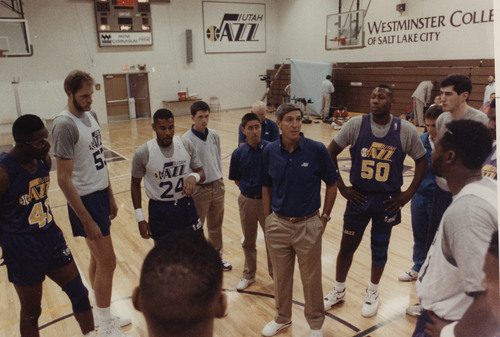 Rick Egan  |  The Salt Lake Tribune

Jerry Sloan talks to the team during a practice in 1991.