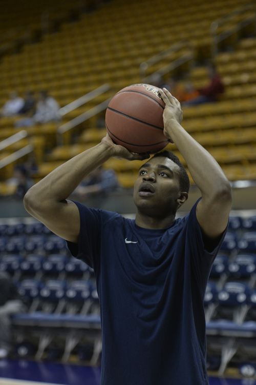 Rick Egan  | The Salt Lake Tribune 

Brigham Young Cougars guard Anson Winder (20) warms up before the BYU vs. St Mary's game at the Marriott Center, Saturday, February 1, 2014.