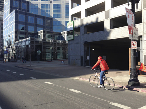 Jim Dalrymple II | The Salt Lake Tribune
Cyclists ride in downtown Salt Lake City. Data obtained from the Salt Lake City Police Department shows that downtown generally saw more auto-bike collisions that anywhere else in the city.