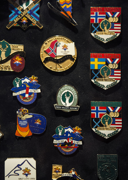 Keith Johnson | The Salt Lake Tribune

A variety of Olympic pins, including two Stein Ericksen pins seen on the right, are part of Jay Niederhauser's extensive collection on display at the Blue Boar Inn in Midway, Utah, January 31, 2014. One of the Stein Ericksen pins was originally incorrectly cast with the Swedish flag rather than the Norwegian flag, Ericksen's country of origin. The pin was quickly recast with the correct flag. There are 1,180 pins on display at the inn, but Niederhauser has an additional 800-900 in his collection. The majority of the pins were collected between 1995 through the 2002 Olympic Games in Salt Lake City.
