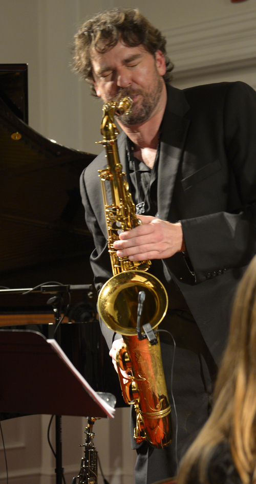 Rick Egan  | The Salt Lake Tribune 

David Halliday plays saxophone with The Jazz Vespers Quartet, plays Christmas songs during the Jazz Vespers service at the First Unitarian Church, Sunday, December 22, 2013.