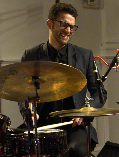 Rick Egan  | The Salt Lake Tribune 

Steve Lyman plays drums with the Jazz Vespers Quartet, during the Jazz Vespers service at the First Unitarian Church, Sunday, December 22, 2013.