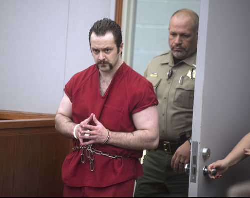 Keith Johnson | The Salt Lake Tribune/POOL

Nathan Sloop walks into court before pleading guilty to the charges of aggravated murder and aggravated assault, during what was originally scheduled to be a pretrial conference in Judge Glen Dawson's courtroom, February 4, 2014 in Farmington, Utah. Sloop is accused of killing his stepson Ethan Stacy in 2010.