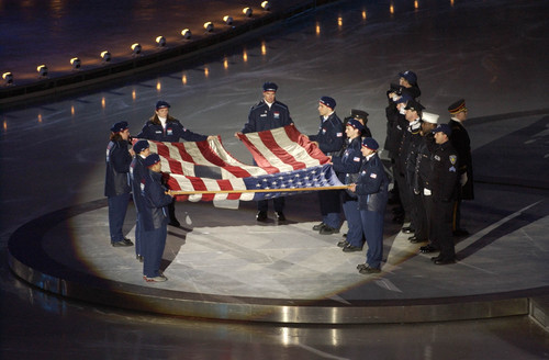 |  Tribune file photo

A flag that was recovered from the rubble of the World Trade Center site is carried into Rice-Eccles Stadium during the Opening Ceremony.