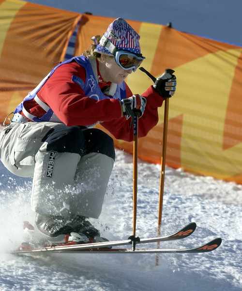 |  Tribune file photo
United States skier Shannon Bahrke races to the silver medal in the women's moguls competition at Deer Valley resort in Park City, Utah, February 9, 2002 during the winter Olympics.
