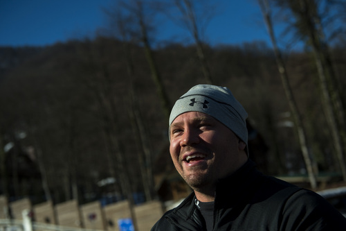 Chris Detrick  |  The Salt Lake Tribune

Bobsled athlete Steven Holcomb, of Park City, talks to members of the media after a practice run at the Sanki Sliding Center in Rzhanaya Polyana, Russia, before the start of the 2014 Sochi Olympics Thursday February 6, 2014.