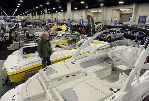 Francisco Kjolseth  |  The Salt Lake Tribune
Gary Casper says he is "getting the itch" to own a boat now that he's retired as he takes in the 60th annual Utah Boat Show at the South Towne Expo Center in Sandy on Thursday, Feb. 6, 2014.