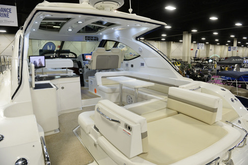 Francisco Kjolseth  |  The Salt Lake Tribune
Luxury accomodations await on the 47ft Sea Ray by Sundance Marine for a mere $1,160,000 at the 60th annual Utah Boat Show at the South Towne Expo Center in Sandy on Thursday, Feb. 6, 2014.