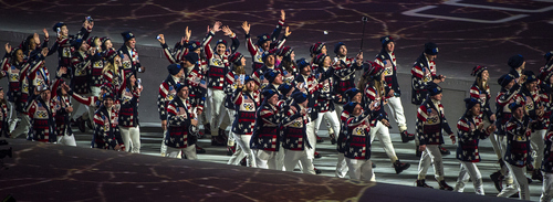 SOCHI, RUSSIA  - JANUARY 7:
Team USA is introduced during the Opening Ceremony of the 2014 Sochi Olympics at Fisht Olympic Stadium Friday February 7, 2014.
(Photo by Chris Detrick/The Salt Lake Tribune)