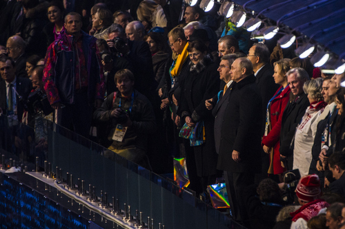 SOCHI, RUSSIA  - JANUARY 7:
 Russian President Vladimir Putin watches during the Opening Ceremony of the 2014 Sochi Olympics at Fisht Olympic Stadium Friday February 7, 2014.
(Photo by Chris Detrick/The Salt Lake Tribune)