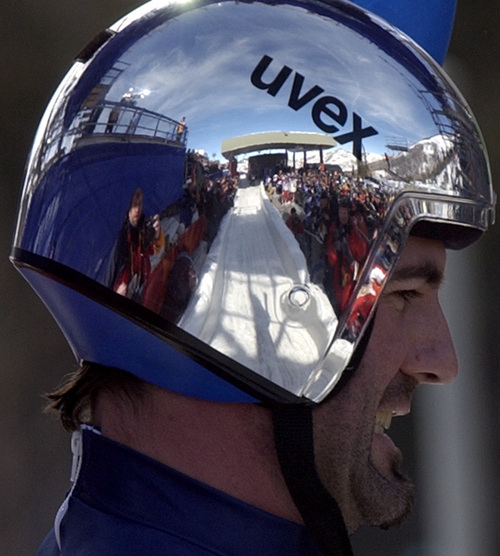 Trent Nelson  |  Tribune file photo

The luge track is reflected in Italian luger Armin Zoeggeler's helmet after he won the gold medal in men's luge on Feb. 11, 2002.