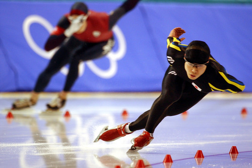 Danny Chan La  |  Tribune file photo

Japan's Hiroyasu Shimizu, right, and USA's Joey Cheek race in the 500 meter Speed Skating at the E Center in Kearns.