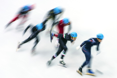 SOCHI, RUSSIA  - JANUARY 10:
Italy's Tommaso Dotti (227) competes in the 1,500-meter short-track speedskating competition at Iceberg Skating Palace during the 2014 Sochi Olympic Games Monday February 10, 2014. (Photo by Chris Detrick/The Salt Lake Tribune)
