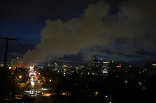 Scott Sommerdorf   |  The Salt Lake Tribune
A huge fire is burning near 5th and 5th in Salt Lake City, Sunday, Feb. 9, 2014.