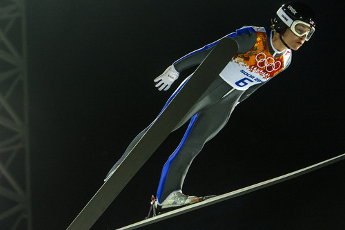 KRASNAYA POLYANA, RUSSIA  - JANUARY 11:
Park City's Lindsey Van competes in the women's ski jumping competition at the Gorki Ski Jumping Center during the 2014 Sochi Olympic Games Tuesday February 11, 2014. Van finished in 15th place with a score of 227.2. 
(Photo by Chris Detrick/The Salt Lake Tribune)