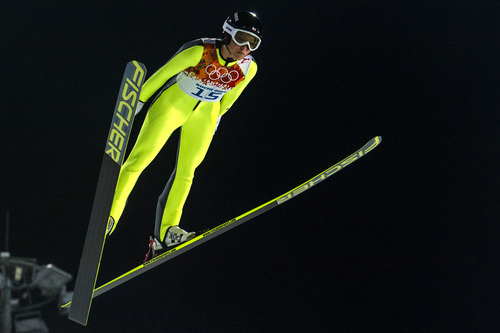 KRASNAYA POLYANA, RUSSIA  - JANUARY 11:
Park City's Jessica Jerome competes in the women's ski jumping competition at the Gorki Ski Jumping Center during the 2014 Sochi Olympic Games Tuesday February 11, 2014. Jerome finished in 10th place with a score of 234.1. 
(Photo by Chris Detrick/The Salt Lake Tribune)