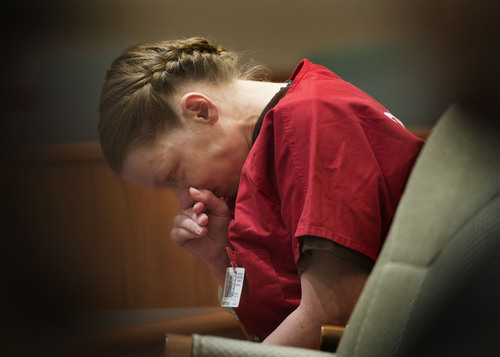 Steve Griffin  |  The Salt Lake Tribune


Stephanie Sloop, weeps during her status conference in  Judge Glen Dawson's courtroom at the Davis Justice Center in Farmington, Utah Tuesday, February 11, 2014. Sloop is charged in the death of her son Ethan Stacy.