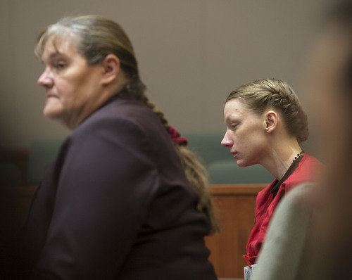 Steve Griffin  |  The Salt Lake Tribune


Stephanie Sloop, right, sits with her attorney Mary Corporon in Judge Glen Dawson's courtroom during her status conference at the Davis Justice Center in Farmington, Utah Tuesday, February 11, 2014. Sloop is charged in the death of her son Ethan Stacy.
