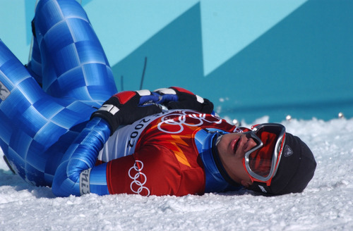 Rick Egan  |  Tribune file photo

USA's Jeff Greenwood looks back at his time after crossing the finish line in the men's Snowboard Slalom qualification at Park City Mountain Resort on Thursday, Feb. 14, 2002.