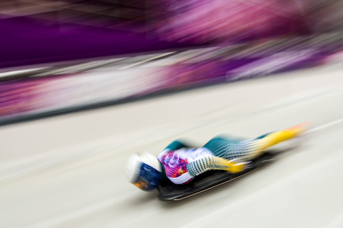 KRASNAYA POLYANA, RUSSIA  - JANUARY 13:
Australia's Lucy Chaffer competes in the women's skeleton at the Sanki Sliding Center during the 2014 Sochi Olympics Thursday February 13, 2014. 
(Photo by Chris Detrick/The Salt Lake Tribune)