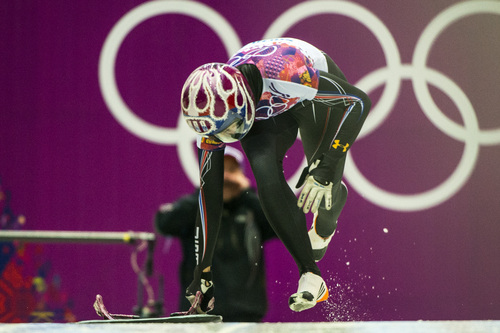 KRASNAYA POLYANA, RUSSIA  - JANUARY 13:
Noelle Pikus-Pace, of Orem, competes in the women's skeleton at the Sanki Sliding Center during the 2014 Sochi Olympics Thursday February 13, 2014. 
(Photo by Chris Detrick/The Salt Lake Tribune)
