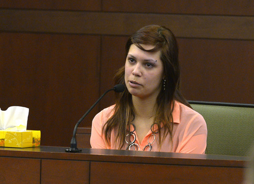 Leah Hogsten  |  The Salt Lake Tribune
Brenna Kinzenbaw Cain testifies during the trial of Eric Millerberg, Wednesday, February 12, 2014 in 2nd District Court. Cain said she and Alexis Rasmussen would go to the Millerberg home to do drugs two to three times a week. Eric Millerberg is accused in the 2011 drug-related death of his children's 16-year-old baby sitter. Millerberg, 38, of North Ogden, is charged with first-degree felony child-abuse homicide in the September 2011 death of Alexis "Lexi" Rasmussen. He also is charged with felony counts of obstructing justice, desecrating a body and having unlawful sexual activity with a minor.