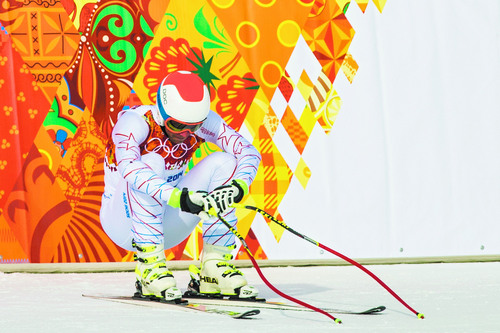 KRASNAYA POLYANA, RUSSIA  - JANUARY 9:
Bode Miller reacts after competing in the Men's Downhill race at Rosa Khutor Alpine Center during the 2014 Sochi Olympic Games Sunday February 9, 2014.  Miller finished in eighth place with a time of 2:06.75. (Photo by Chris Detrick/The Salt Lake Tribune)