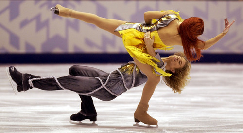 Steve Griffin | Tribune file photo
Marina Anissina and Gwendal Peizerat of France perform in the ice dancing free program at the Salt Lake Ice Center during the 2002 Winter Olympics.