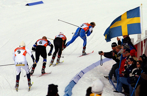 Francisco Kjolseth | Tribune file photo
The final four skiers with a shot at a medal in the sprint, round the next to last turn as they enter the stadium at Soldier Hollow during the 2002 Olympic Games.