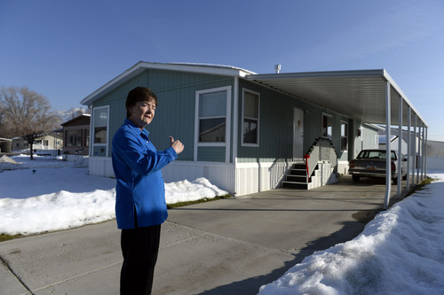Francisco Kjolseth  |  The Salt Lake Tribune
Shirlene Stoven, 77, a 20-year resident of the Applewood Park manufactured home complex in Midvale says "I hope this is my last home till I go in the dirt" after finding out plans for 186 apartments to be built on the nearly eight acres of land where she currently lives. Stoven becomes angry when people refer to her home as a mobile home and says "there are no wheels on my manufactured home, it can't be driven away." The people who own the 56  homes have seen their rents go up since the place was sold to Ivory Homes. According to a Midvale memorandum, the developer plans to build an apartment complex.