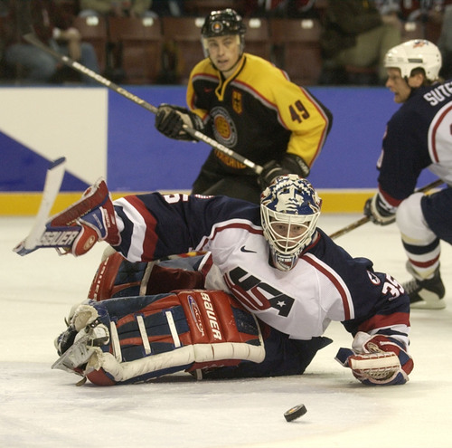 Ryan Galbraith | Tribune file photo
USA's Goalkeeper Mike Richter, blocks one of 28 shots by Germany during the 2002 Winter Olympics.