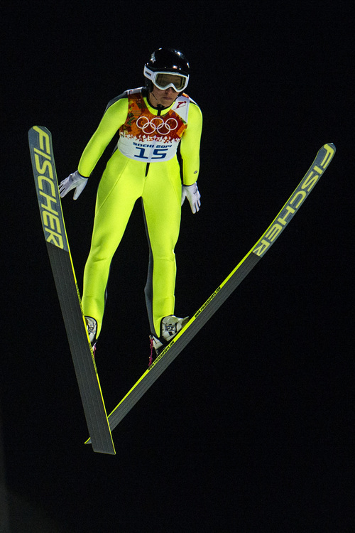 KRASNAYA POLYANA, RUSSIA  - JANUARY 11:
Park City's Jessica Jerome competes in the women's ski jumping competition at the Gorki Ski Jumping Center during the 2014 Sochi Olympic Games Tuesday February 11, 2014. Jerome finished in 10th place with a score of 234.1. 
(Photo by Chris Detrick/The Salt Lake Tribune)