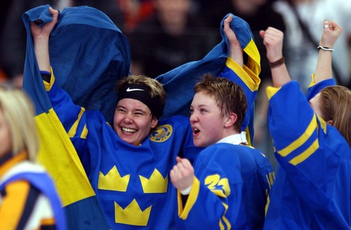 Danny La  |  Tribune file photo

Team Sweden celebrates a bronze medal victory over Finland with a score of 1-2.  Women's Bronze Medal  Ice Hockey at the Peaks Ice Arena in Provo, Utah part of  the 2002 Salt Lake Winter Olympic Games.