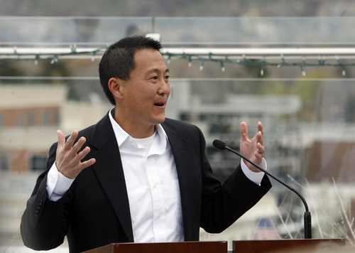 Rick Egan  |  Tribune file photo 

Kevin Lo, general manager of Google Fiber, speaks after the announcement that Provo will become one of Google's Fiber Optic cities, Wednesday, April 17, 2013. Google also announced Feb.19 that the high-speed fiber-optic Internet network known as Google Fiber could be coming to Salt Lake City. Google and city officials announced Wednesday that the Mountain View, Calif., search engine company will be conducting a feasibility study this year to see if Google Fiber is right for Salt Lake City.